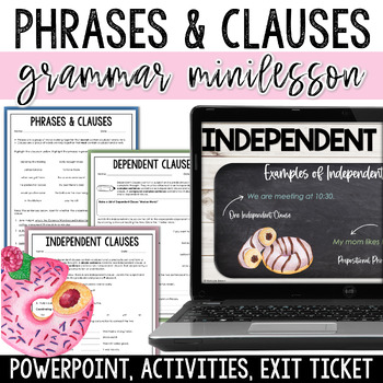 Preview of Phrases and Clauses Mini Lesson & Worksheets - Independent and Dependent Clauses