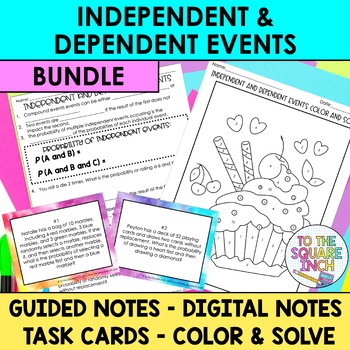 Preview of Independent and Dependent Events Notes & Activities | Digital Notes | Task Cards