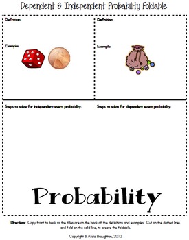 Independent and Dependent Events in Probability: Foldable and Activity Page