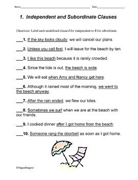 independent clause and dependent clause worksheet