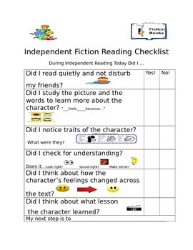 Preview of Independent  fiction reading checklist