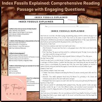 Preview of Index Fossils Explained: Comprehensive Reading Passage with Engaging Questions