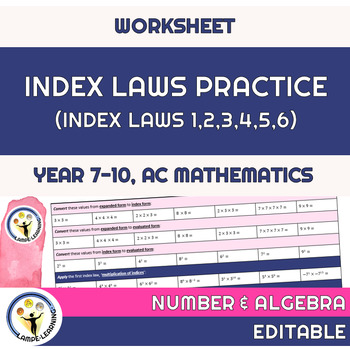 Preview of Index Laws - Practice Questions Worksheet