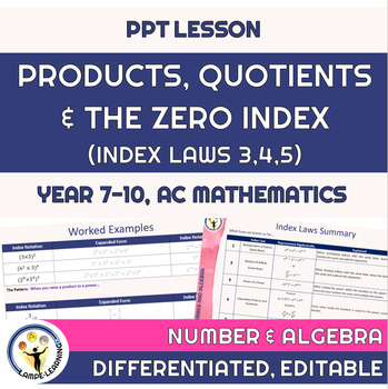 Preview of Index Laws - Products, Quotients and Zero Index PPT
