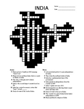 India Crossword by The History Outpost Teachers Pay Teachers