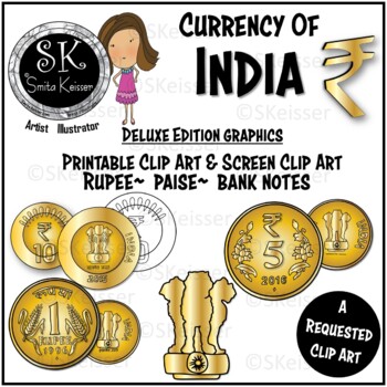 Preview of India Currency Clip Art, Rupee, Paise Money Currency, Screen and Print Versions.