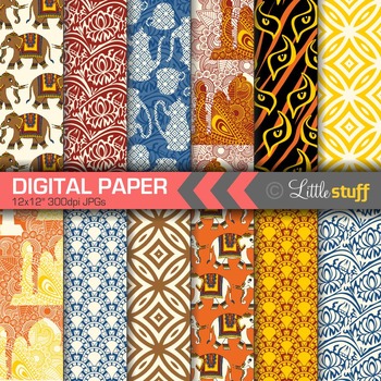 Preview of India Digital Papers, Indian Digital Backgrounds, Elephants, Taj Mahal