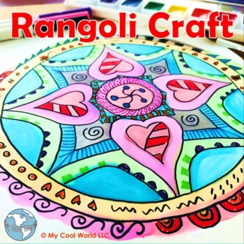 Preview of India! Diwali Craft—Watercolor Doodle Rangoli Mandala, No Prep, Symmetry