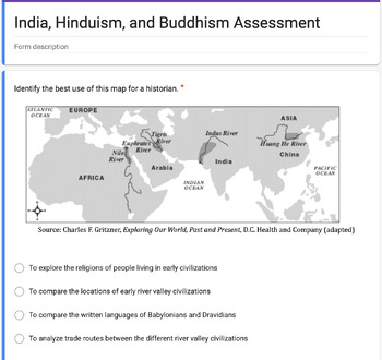 Preview of India, Hinduism, and Buddhism Assessment (Google Form)