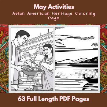 Preview of Asian American Heritage Month History BUNDLE Elementary Coloring Pages Worksheet