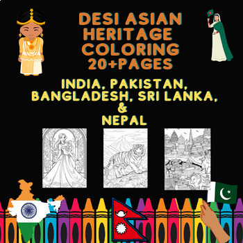 Preview of India, Pakistan, Sri Lanka & Bangladesh Desi Asian Heritage Coloring Pages Set 2
