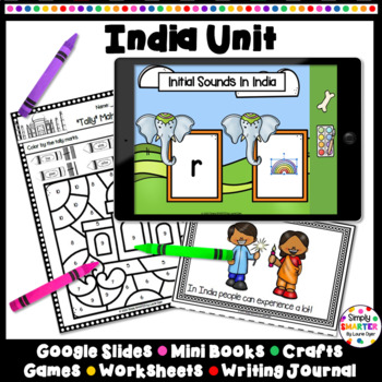 Preview of India Print And Digital Kindergarten Math, Literacy, and Social Studies Unit