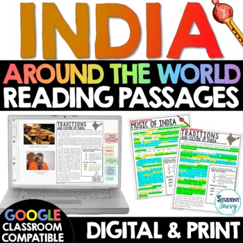 Preview of India Reading Comprehension Passages Questions Around the World Worksheets 