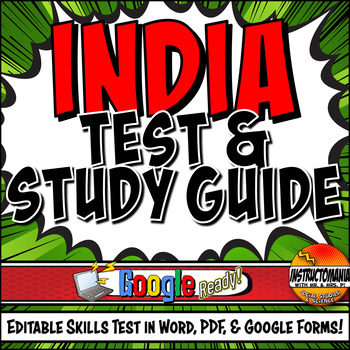 Preview of India Skills Test & Study Guide Bundle, Editable, Printable or Google Forms Test