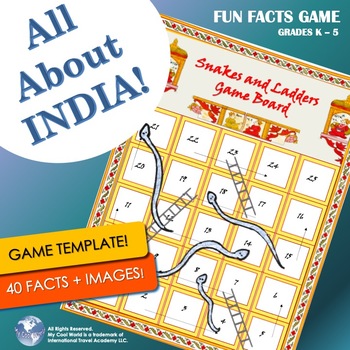 Preview of India! Snakes & Ladders Trivia Game - Images, Printable Game Materials, No Prep
