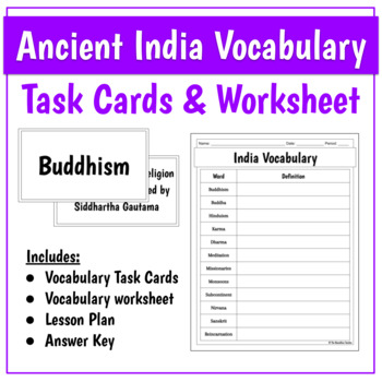 Preview of India Vocabulary Task Cards & Worksheet