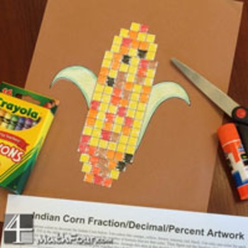 Preview of Indian Corn Craft with Fractions, Decimals and Percent Practice!