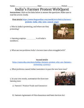 Preview of India's Farmer Protest WebQuest and Vocab PowerPoint W/ Key