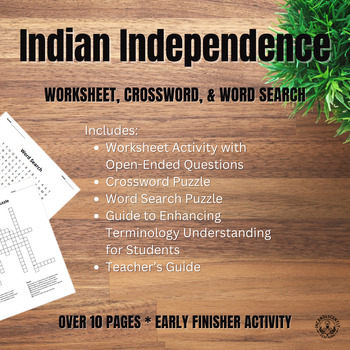 Preview of Indian Independence Crossword Puzzle, Word Search & Worksheet: Early Finish