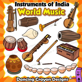 Preview of Indian Instruments Clip Art | Musical Instruments of India