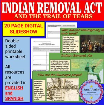 Preview of Indian Removal Act (Creek), slideshow & printable worksheet (English & Spanish)