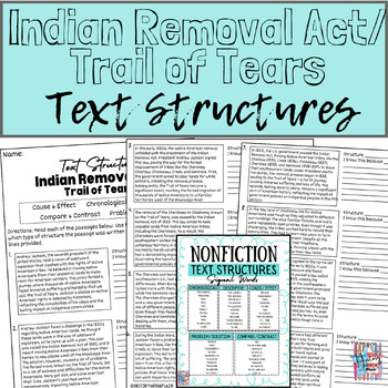 Preview of Indian Removal Act/ Trail of Tears NonFiction Text Structure; ELA/SS;