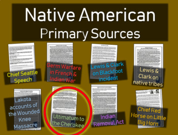 Preview of Indian Removal Cherokee Ultimatum : Native American Primary Source w guiding Qs