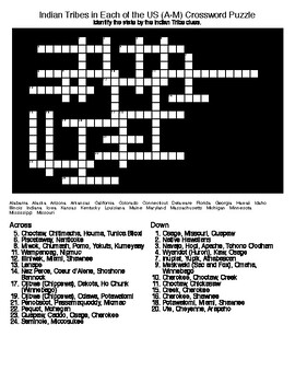 Preview of Indian tribes and their locations in the US Crossword and Word Search