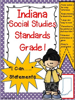 Preview of Indiana 1st Grade Social Studies Standards "I Can Statements"