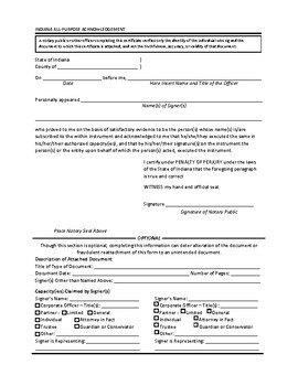 Preview of Indiana All-Purpose Acknowledgement Form