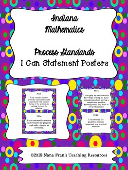Preview of Indiana Process Standards of Mathematics I Can Statement Posters