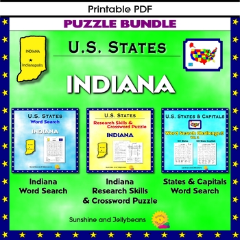 Indiana Puzzle BUNDLE Word Search Crossword Activities U S States