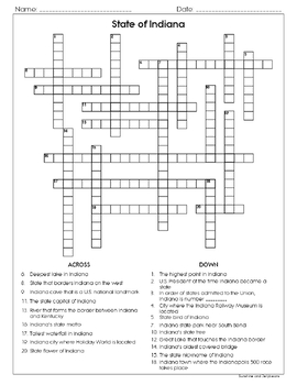 Indiana Research Skills Crossword Puzzle U S States Geography