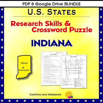 Preview of Indiana - Research Skills & Crossword- U.S. States Geography - PDF/Google BUNDLE