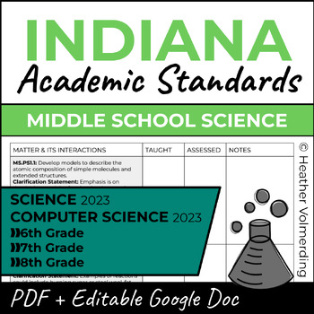 Preview of Indiana Standards Checklist 2023 | Middle School Science
