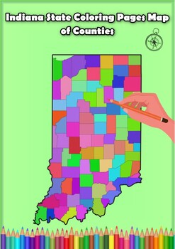 Preview of Indiana State Coloring Pages Map of Counties Highlighting Rivers Lakes Cities