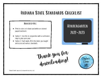 Preview of Indiana State Standards Checklist-Kindergarten
