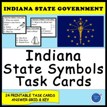 Preview of Indiana State Symbols Task Cards (State Government, Social Studies Activity)