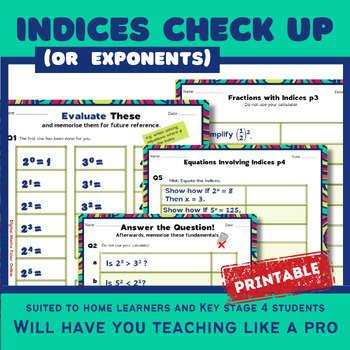 Preview of Indices and Exponents solid working knowledge KS4 and homeschool