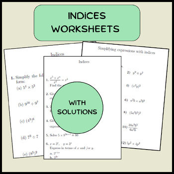 Preview of Indices worksheets (with solutions)