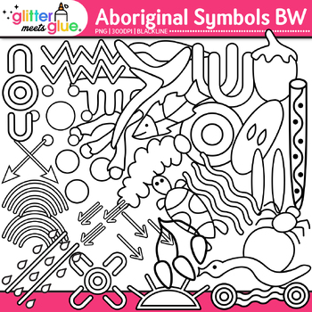 Preview of Indigenous Aboriginal Symbols Clipart: Art History Clip Art PNG Black & White