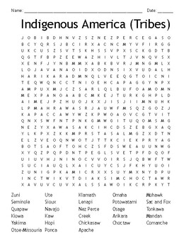 Indigenous America (Tribes) Wordsearch by Laura Arkeketa | TPT