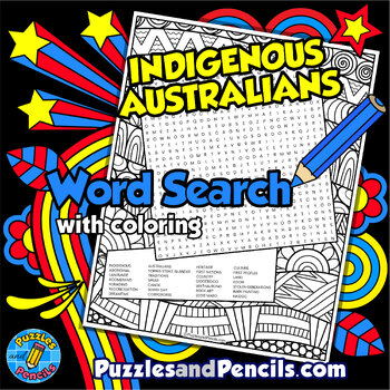 Preview of Indigenous Australians Word Search Puzzle with Coloring | Australia Wordsearch