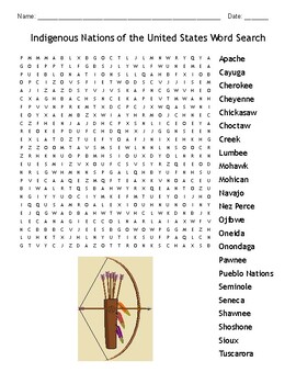 Indigenous Nations of the United States Word Search! by Oasis EdTech