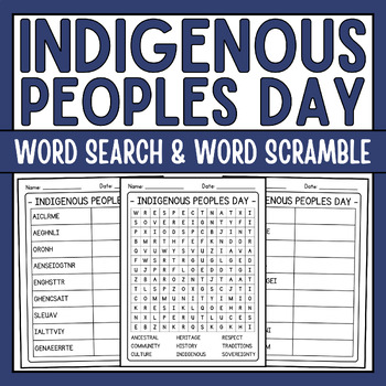 Preview of Indigenous Peoples Day Activities: Word Search & Word Scramble