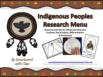 Preview of Indigenous Peoples Research Menu for Gifted, Enrichment and Differentiation