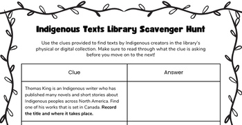 Preview of Indigenous Texts Library Scavenger Hunt