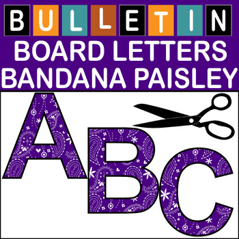 Preview of Indigo Bandana Paisley Bulletin Board Letters Classroom Decor (A-Z a-z 0-9)