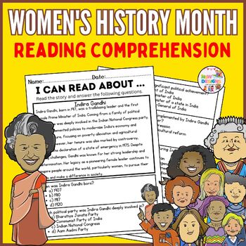 Preview of Indira Gandhi Reading Comprehension / Women's History Month Worksheets