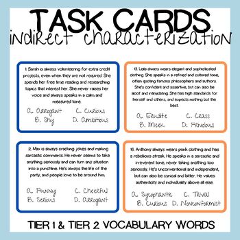 Preview of Indirect Characterization Character Traits Task Cards Practice Secondary ELA